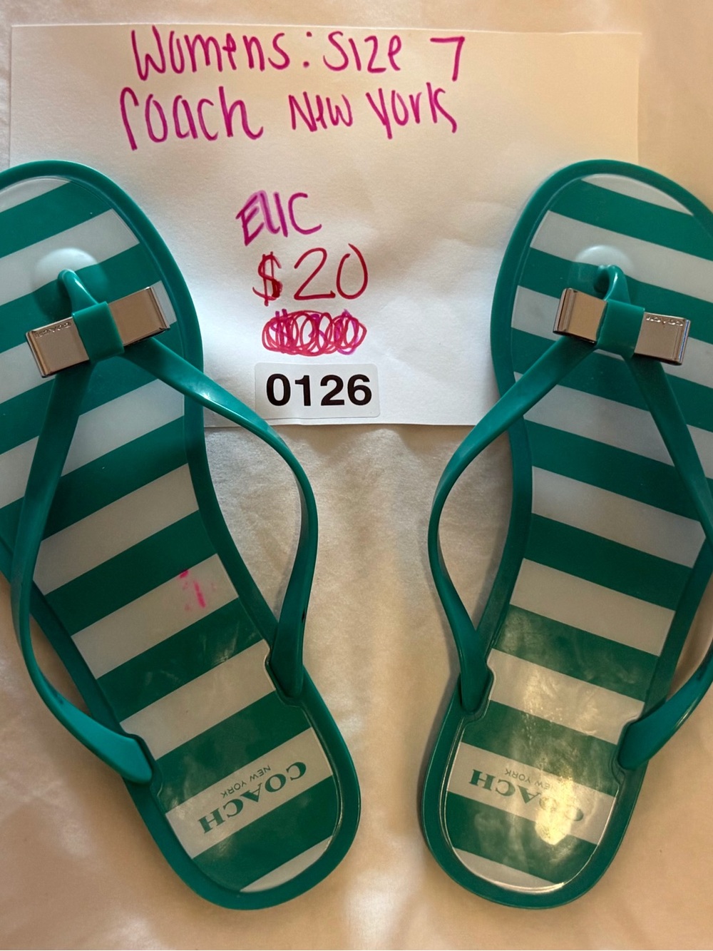 COACH “Landon” Green Jelly Bow Flip Flops